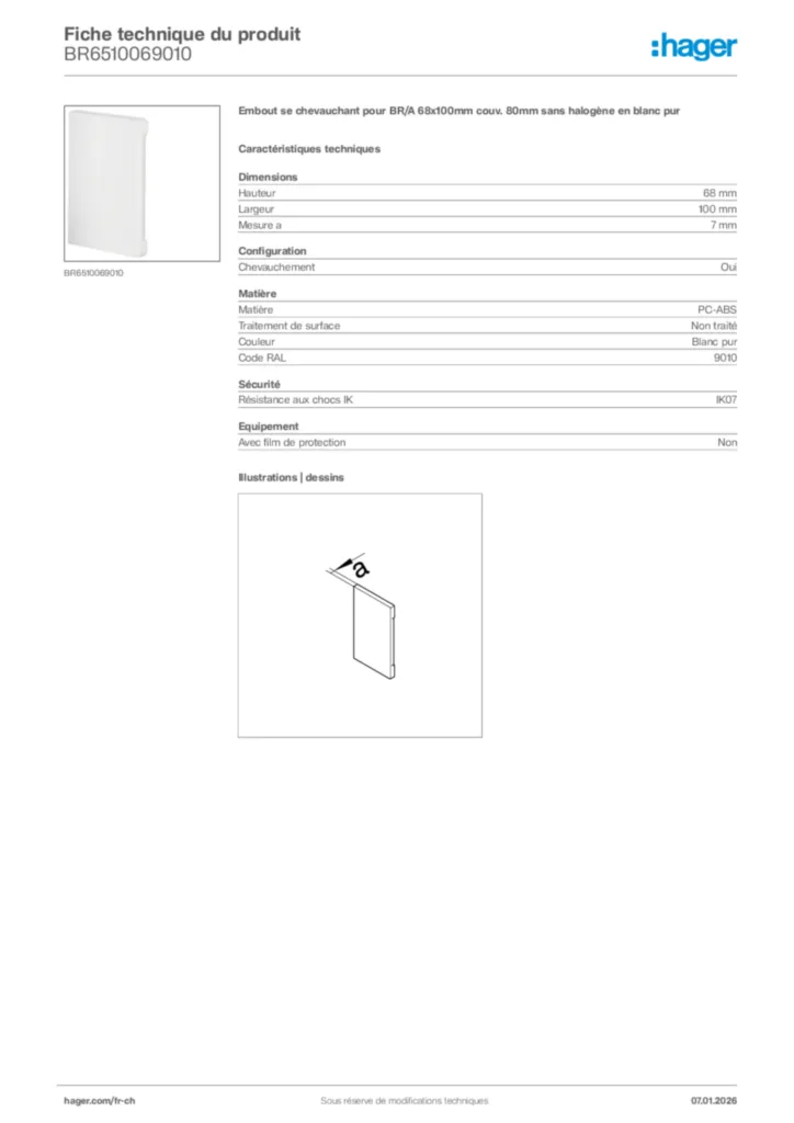 Image Hager Fiche technique du produit BR6510069010 | Hager Suisse