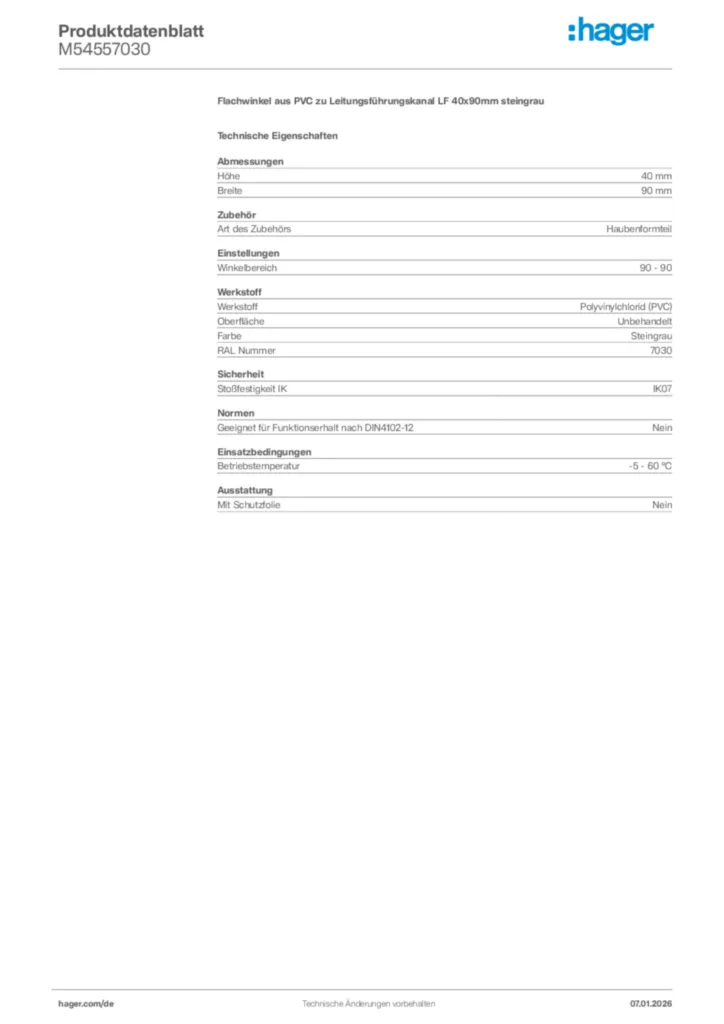 Bild Hager Produktdatenblatt M54557030 | Hager Deutschland