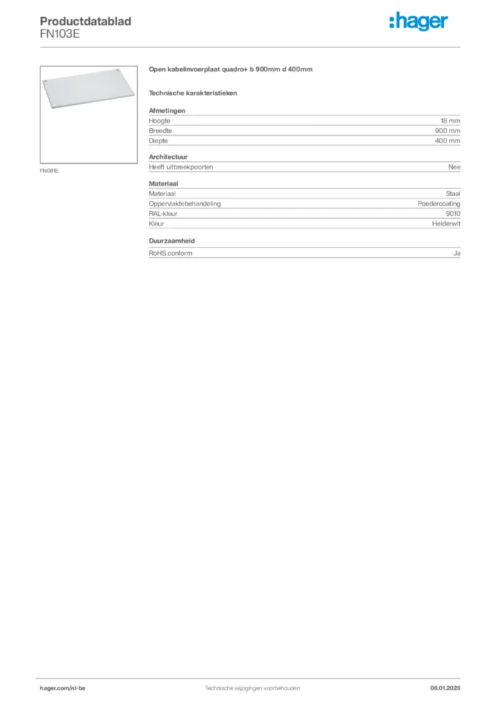 Afbeelding Hager Productdatablad FN103E | Hager Belgium