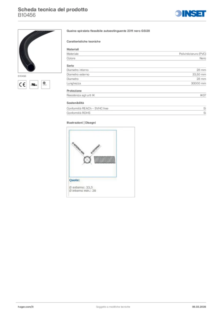 Immagine Inset Scheda tecnica del prodotto B10456 | Hager Italia