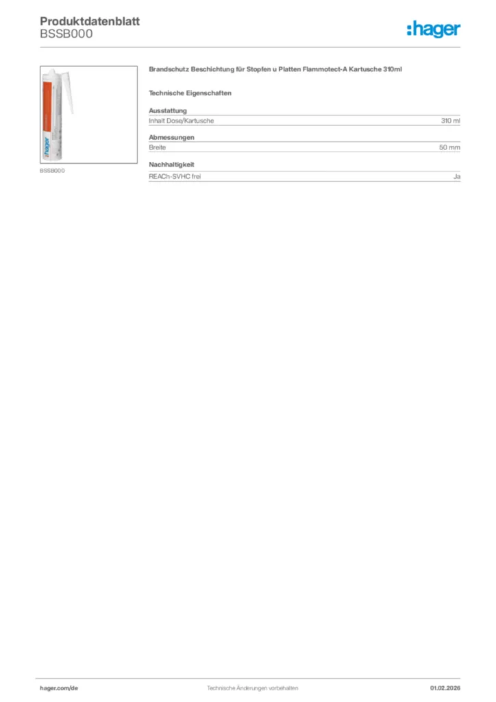 Hager Produktdatenblatt BSSB000