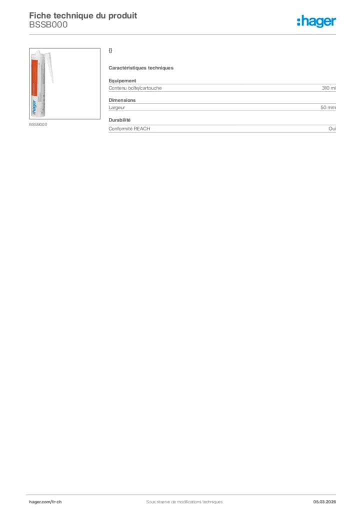 Image Hager Fiche technique du produit BSSB000 | Hager Suisse