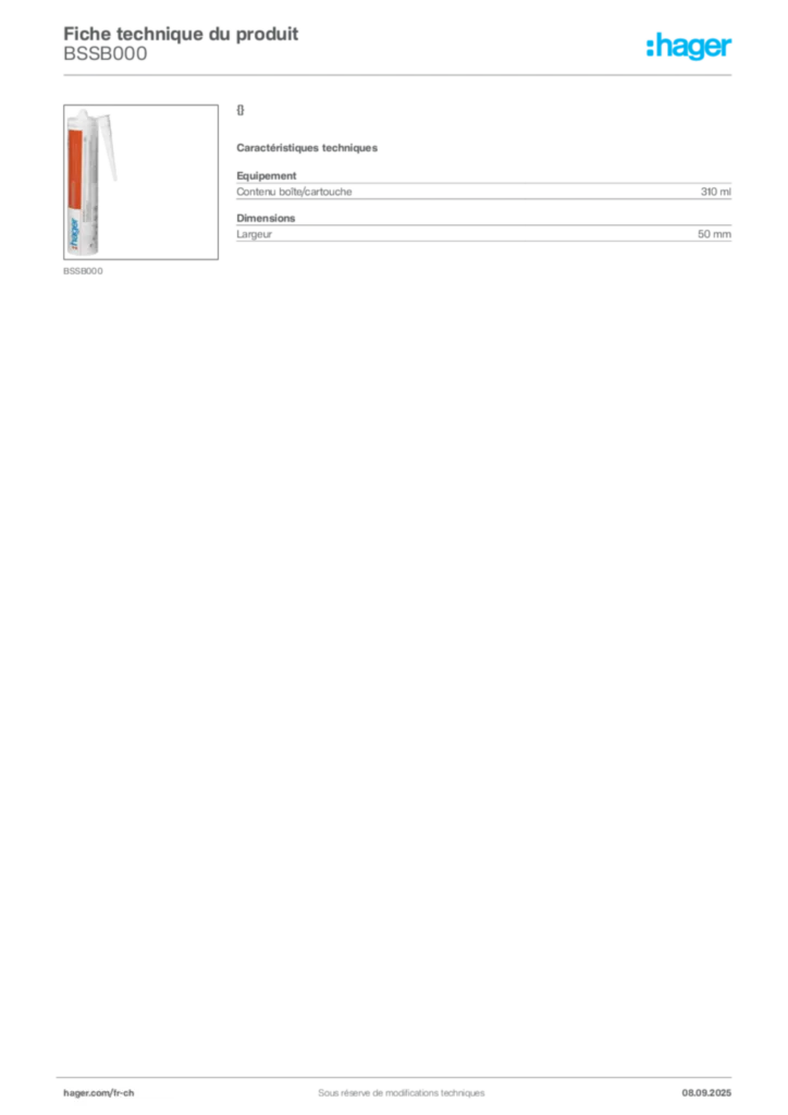 Image Hager Fiche technique du produit BSSB000 | Hager Suisse