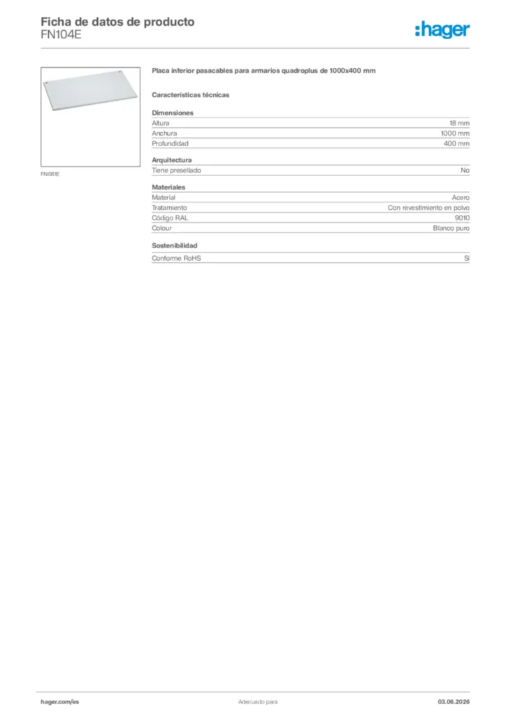 Imagen Hager Ficha de datos de producto FN104E | Hager España