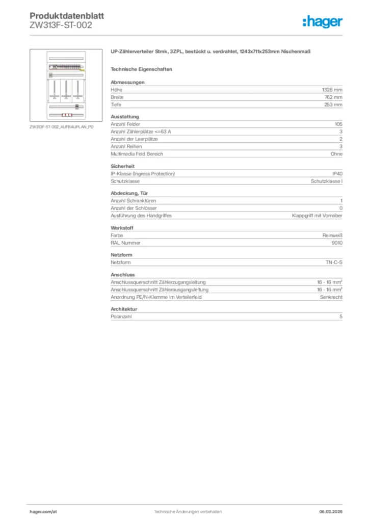 Bild Hager Produktdatenblatt ZW313F-ST-002 | Hager Deutschland