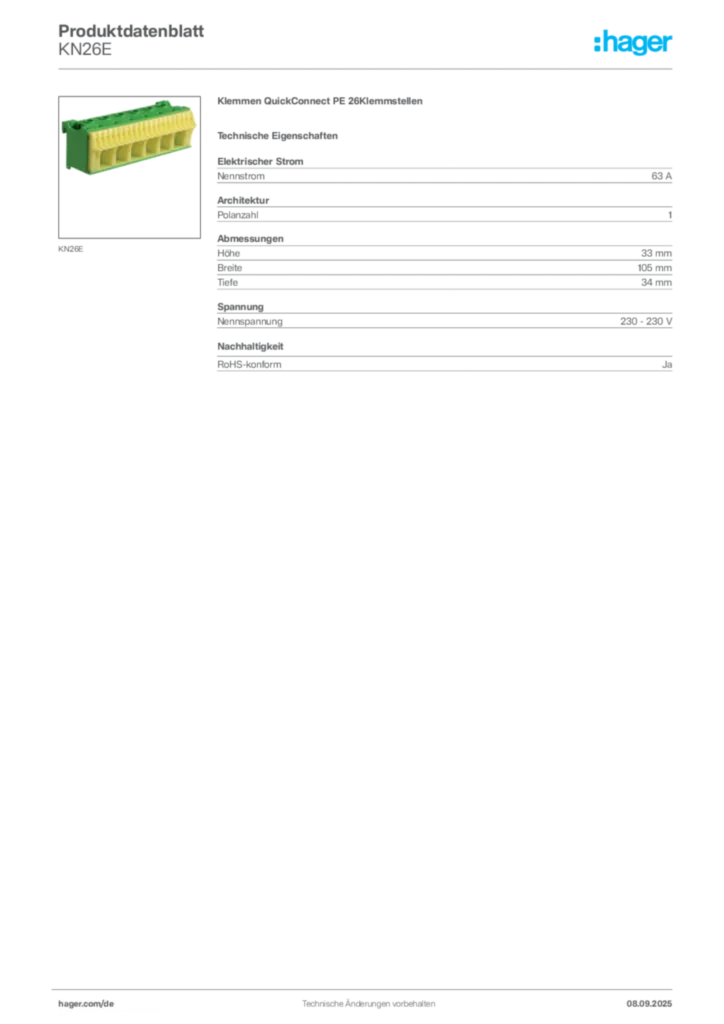 Hager Produktdatenblatt KN26E