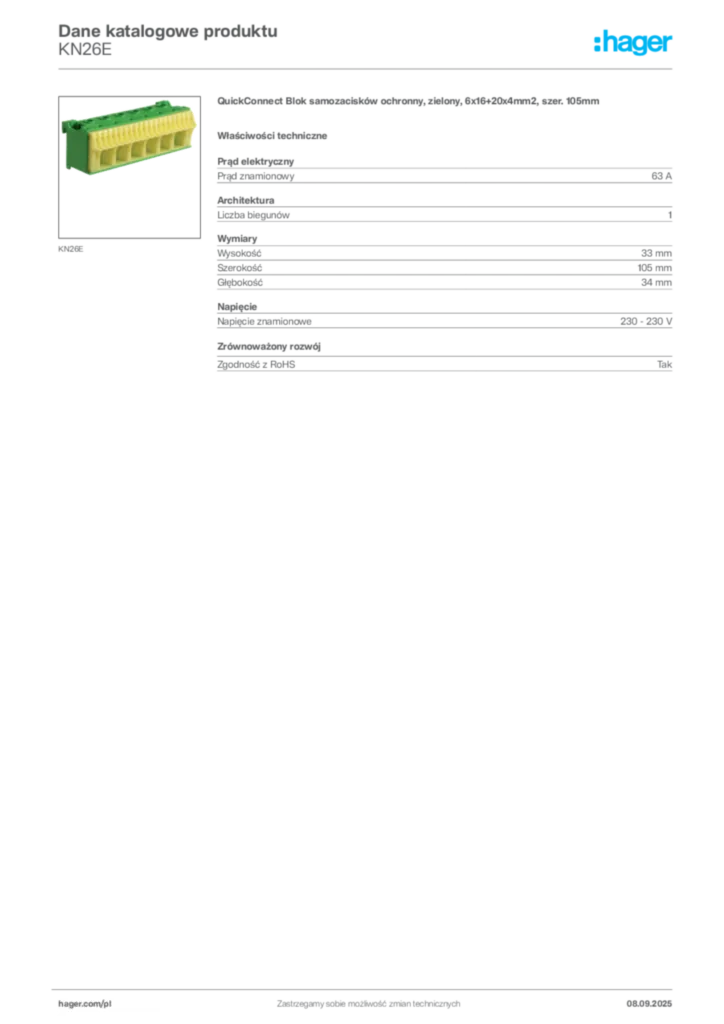 Zdjęcie Hager Dane katalogowe produktu KN26E | Hager Polska