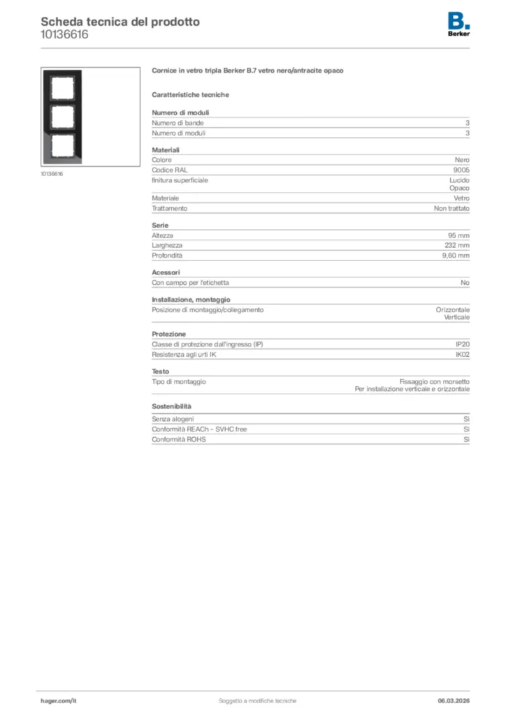 Immagine Berker Scheda tecnica del prodotto 10136616 | Hager Italia