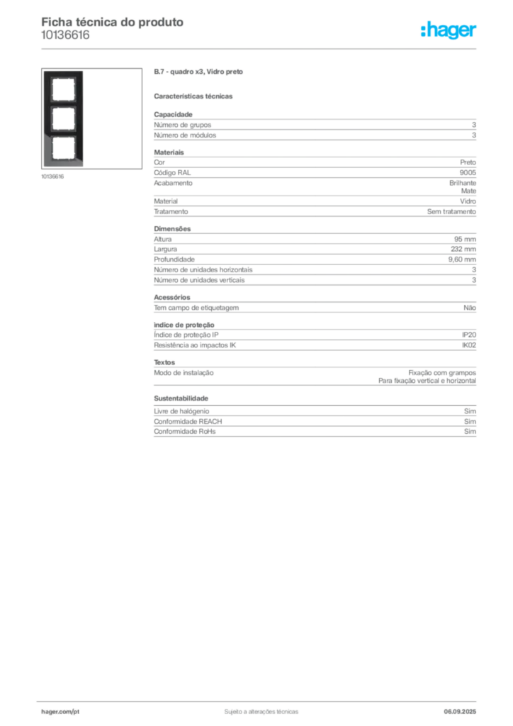 Imagem Hager Ficha técnica do produto 10136616 | Hager Portugal
