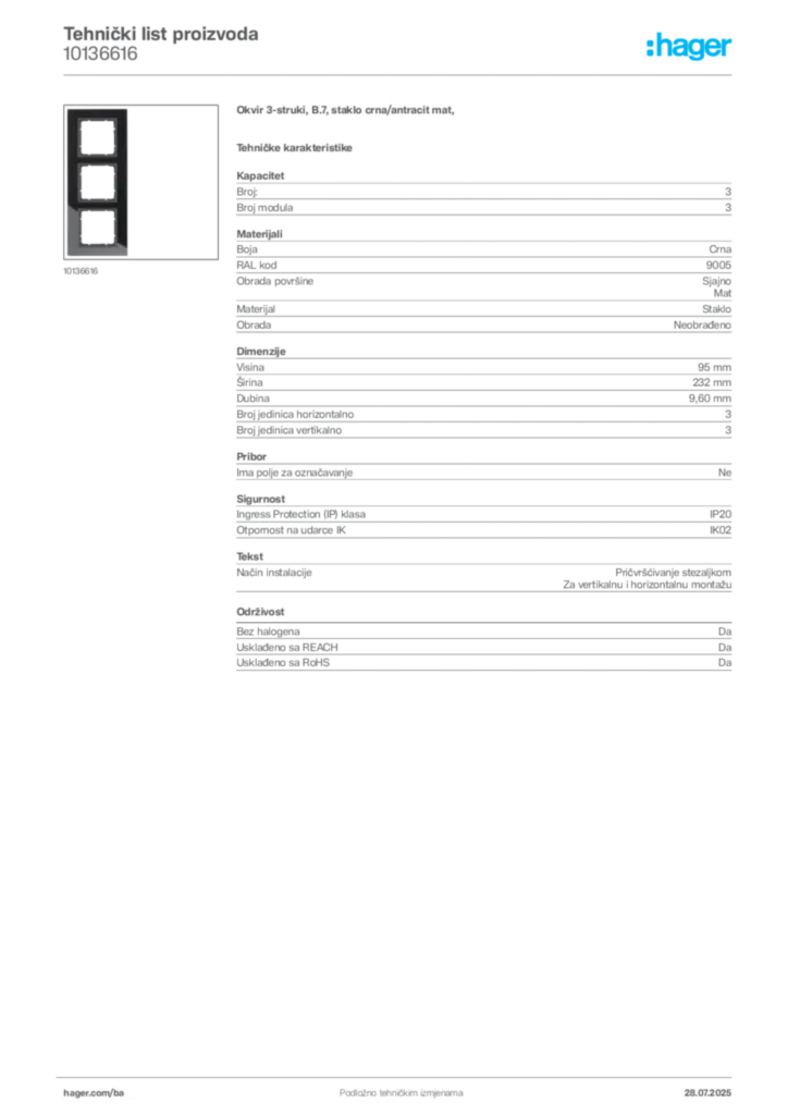Slika Hager Product data sheet 10136616  | Hager