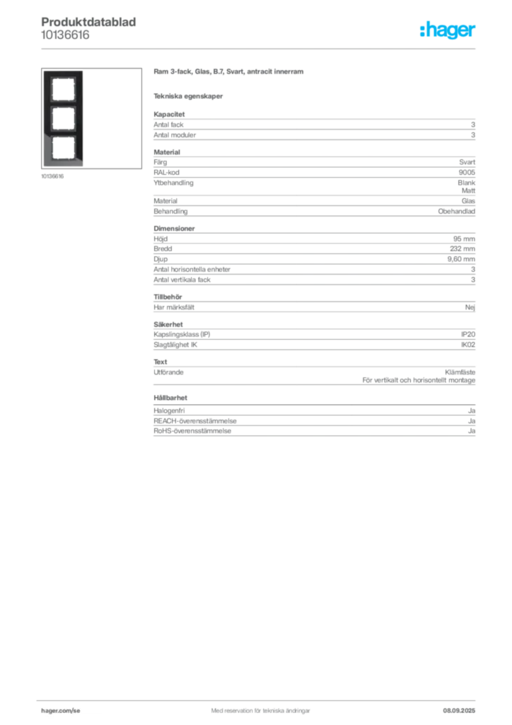 Bild Hager Produktdatablad 10136616 | Hager Sverige