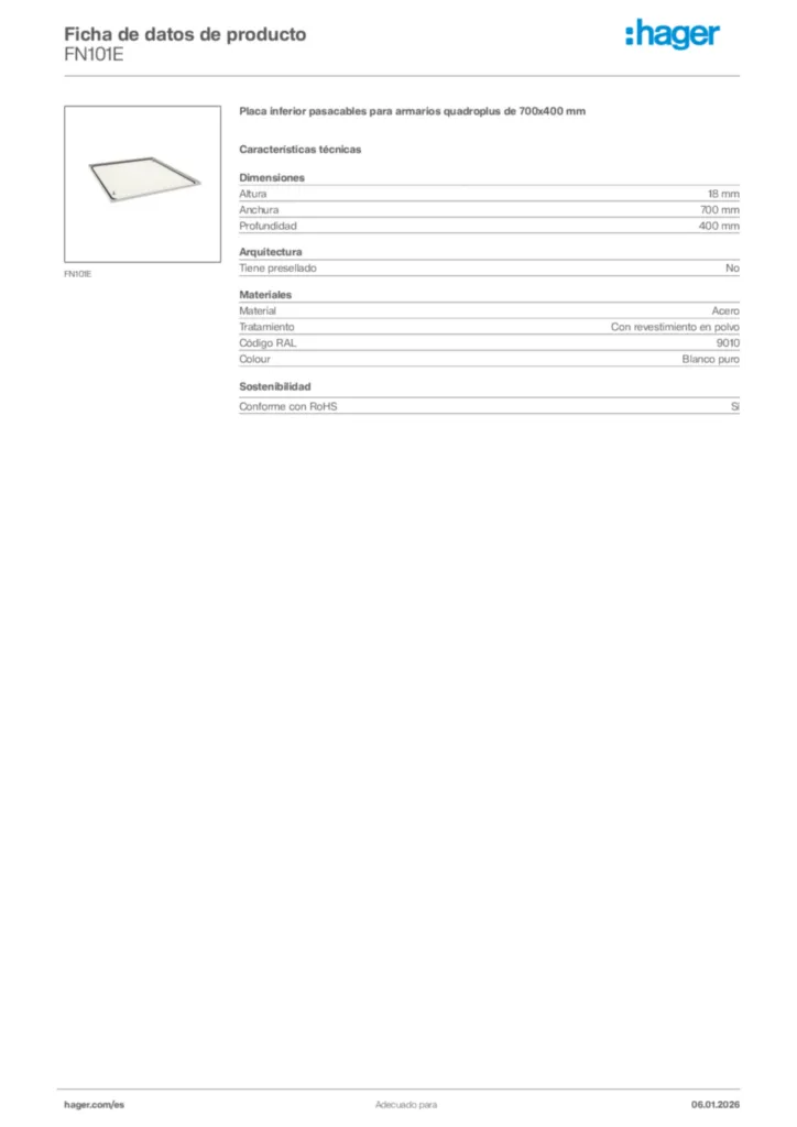 Imagen Hager Ficha de datos de producto FN101E | Hager España