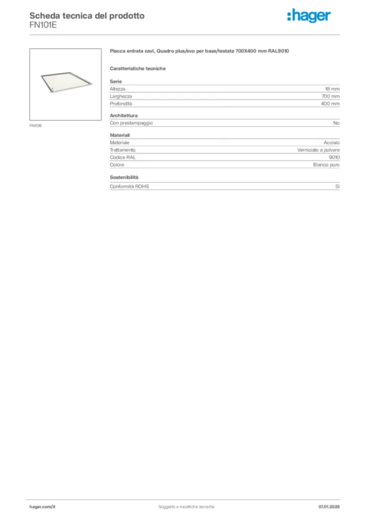 Immagine Hager Scheda tecnica del prodotto FN101E | Hager Italia