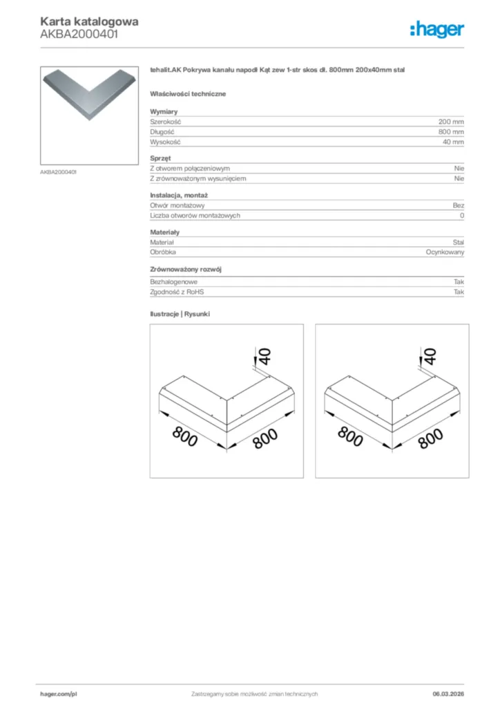 Zdjęcie Hager Karta katalogowa AKBA2000401 | Hager Polska