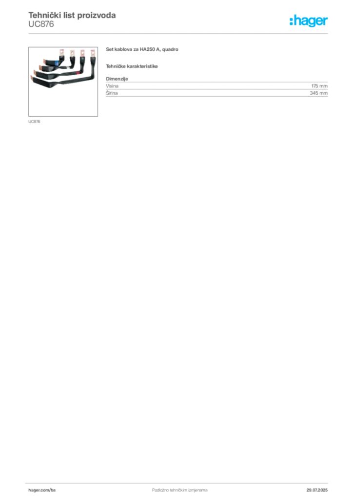 Slika Hager Product data sheet UC876  | Hager