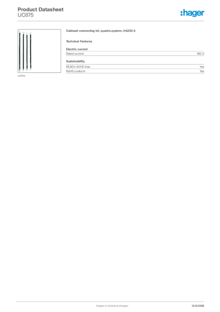 Image Hager Product data sheet UC875  | Hager Africa