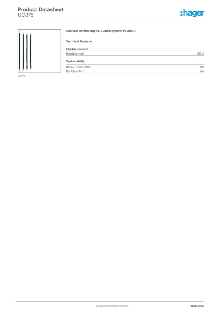 Image Hager Product data sheet UC875  | Hager Africa