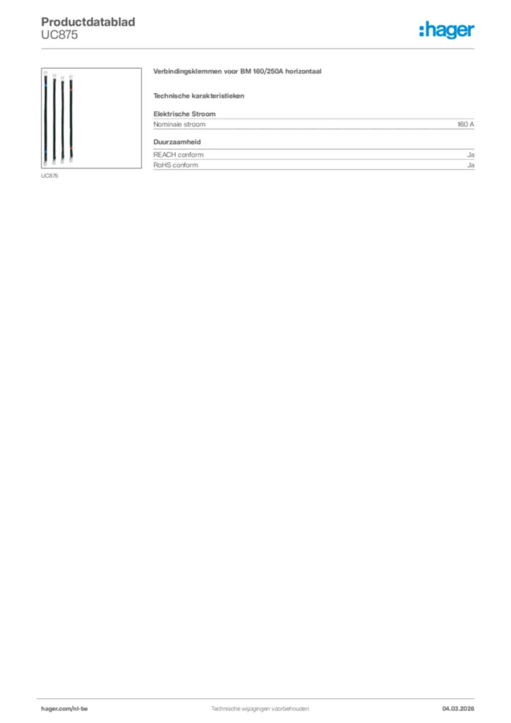 Afbeelding Hager Productdatablad UC875 | Hager Belgium