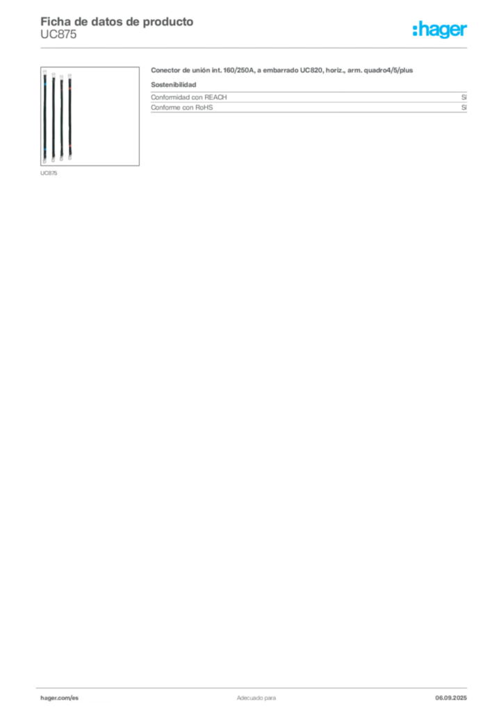 Imagen Hager Ficha de datos de producto UC875 | Hager España