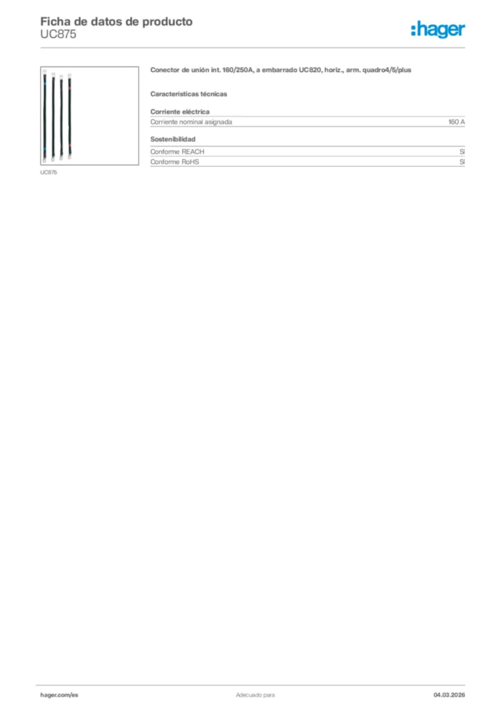 Imagen Hager Ficha de datos de producto UC875 | Hager España