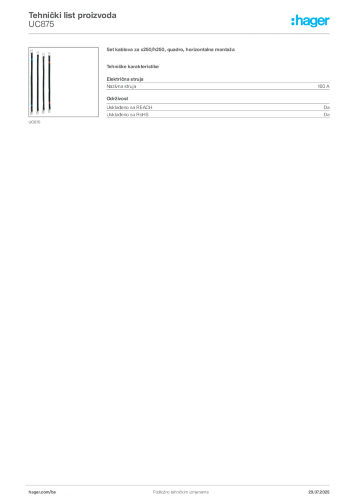 Slika Hager Product data sheet UC875  | Hager