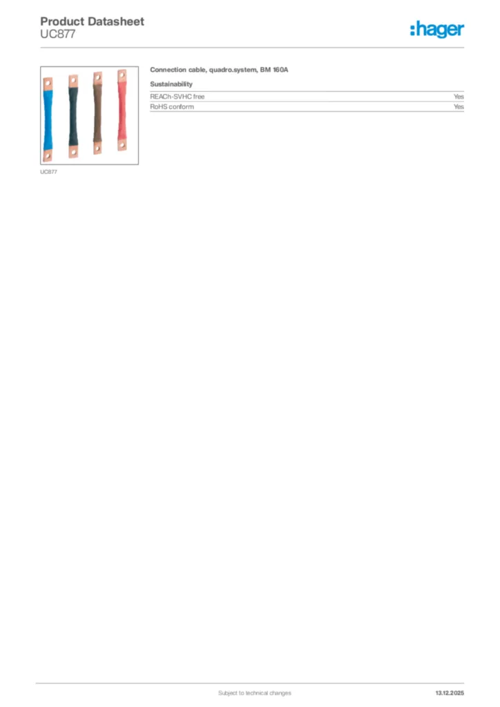 Image Hager Product data sheet UC877  | Hager Africa