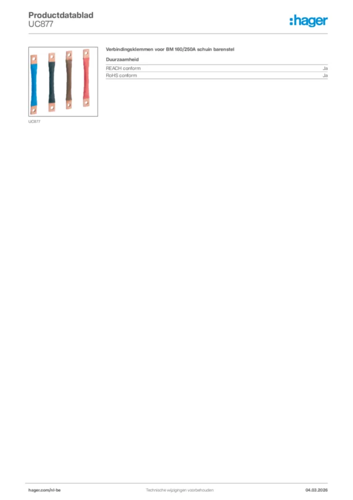 Afbeelding Hager Productdatablad UC877 | Hager Belgium