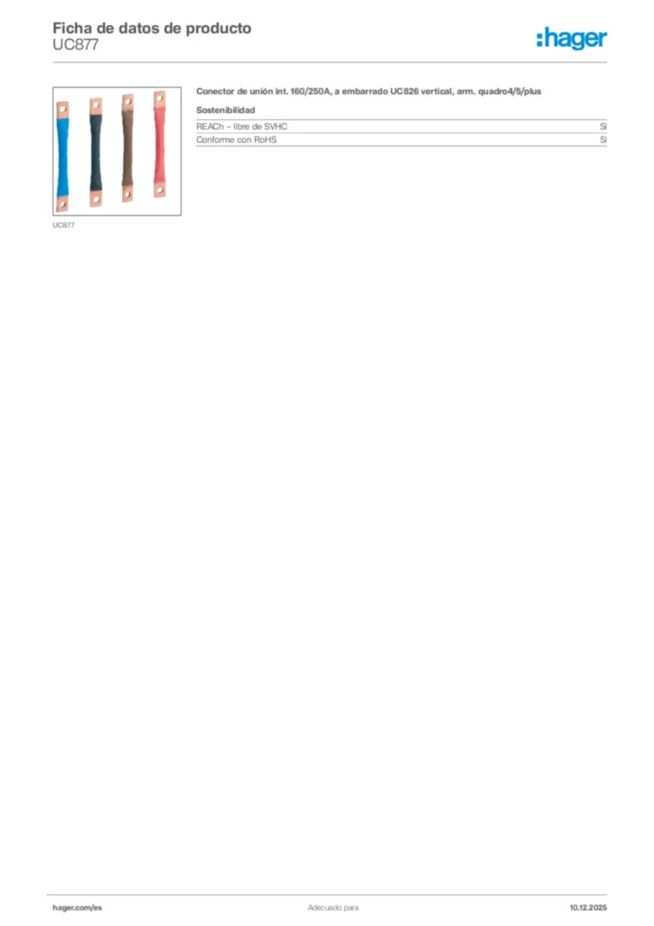 Imagen Hager Ficha de datos de producto UC877 | Hager España