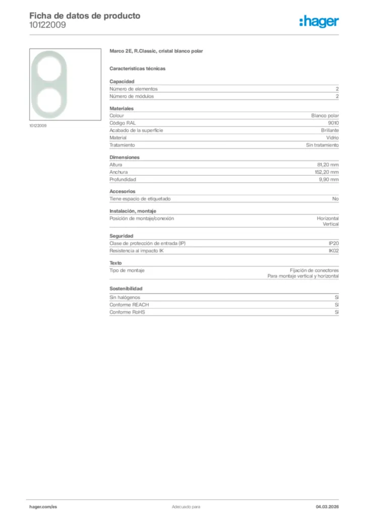 Imagen Hager Ficha de datos de producto 10122009 | Hager España