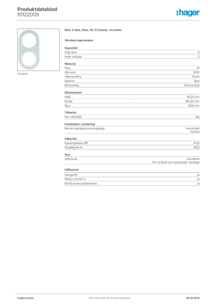 Bild Hager Produktdatablad 10122009 | Hager Sverige