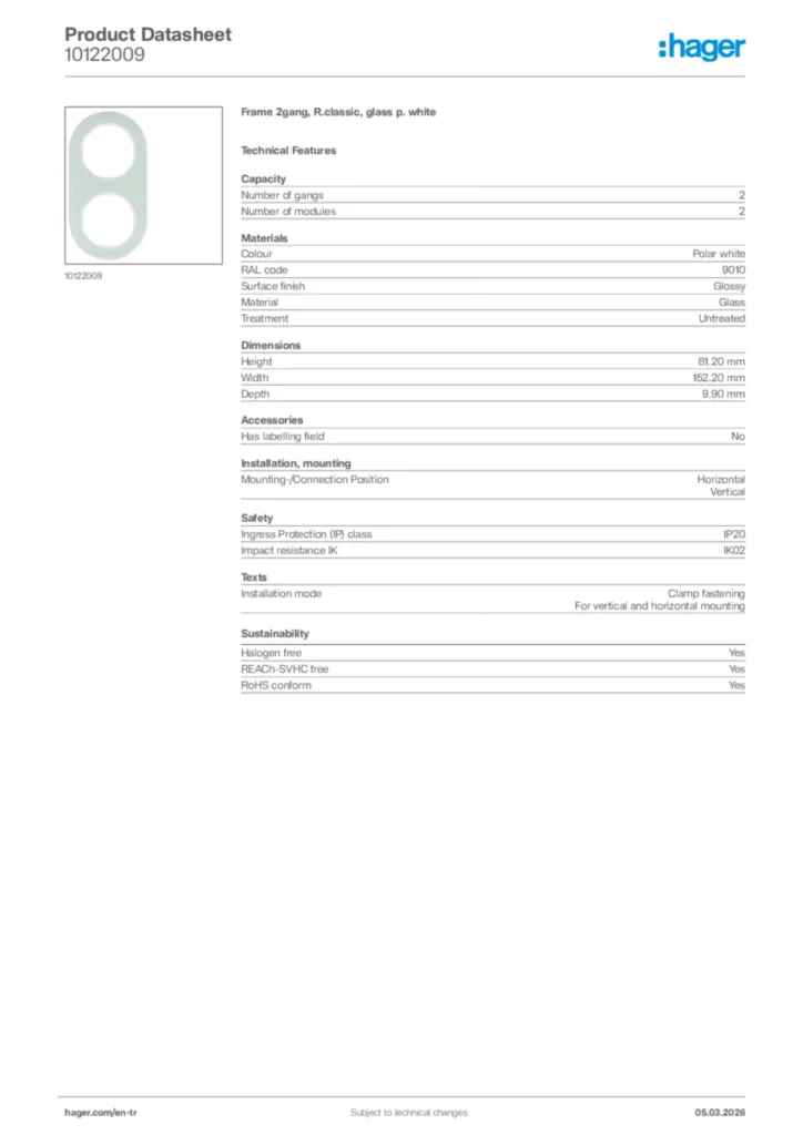 Image Hager Product data sheet 10122009  | Hager
