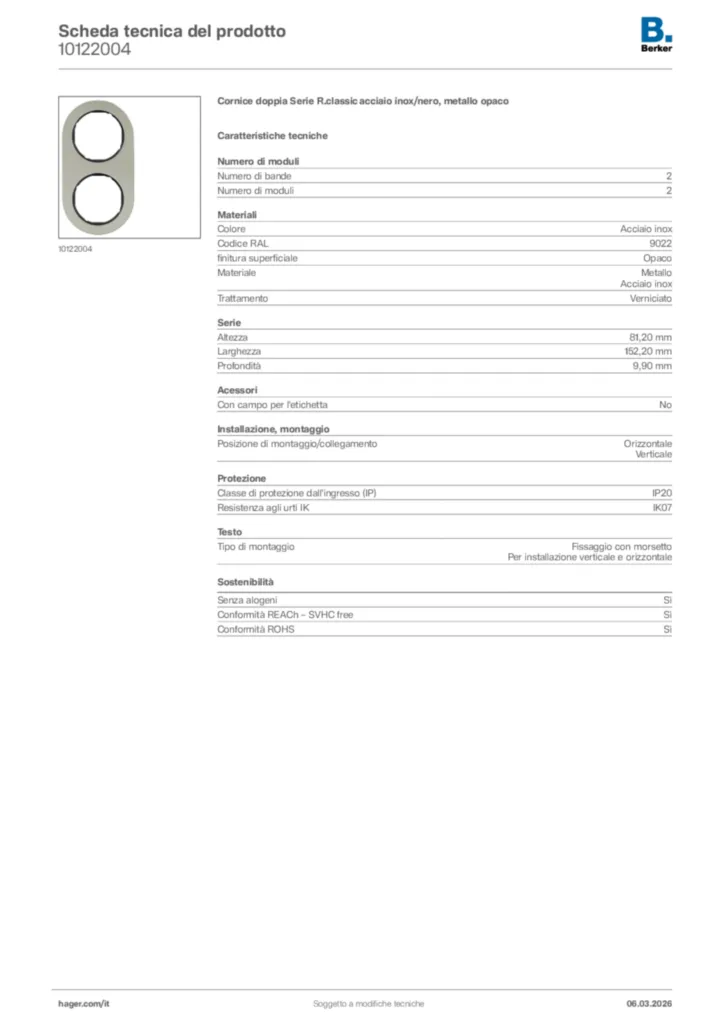 Immagine Berker Scheda tecnica del prodotto 10122004 | Hager Italia