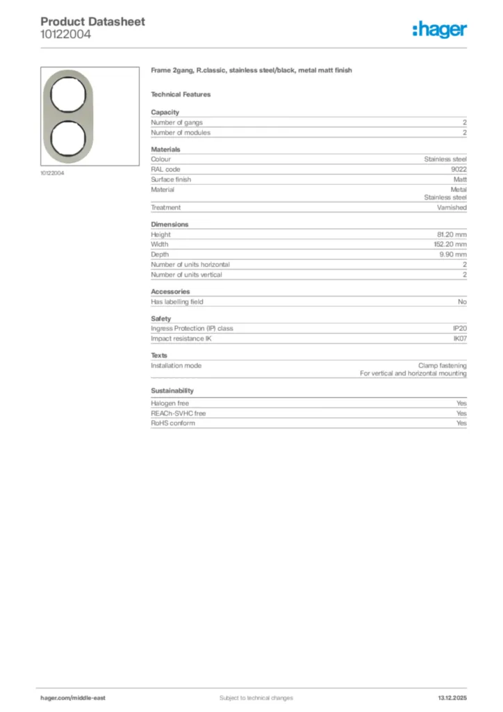 Image Hager Product data sheet 10122004  | Hager