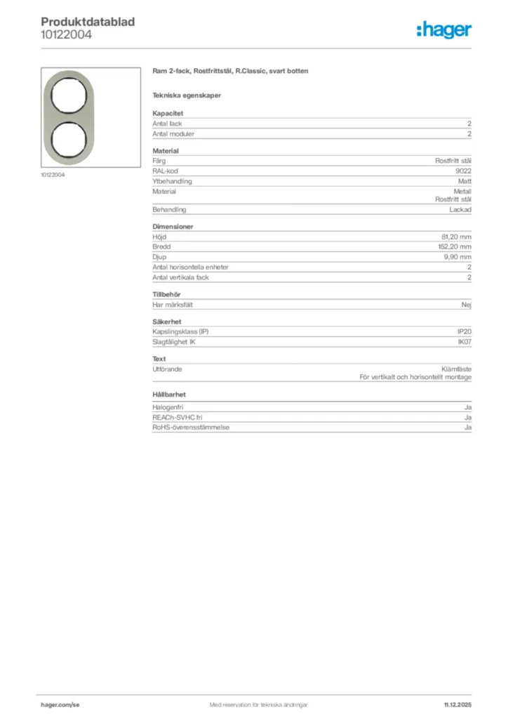Bild Hager Produktdatablad 10122004 | Hager Sverige