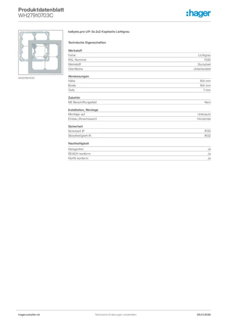 Bild Hager Produktdatenblatt WH27910703C | Hager Schweiz