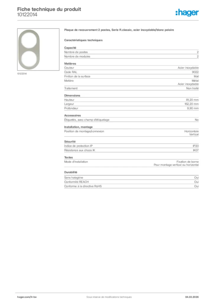 Image Hager Fiche technique du produit 10122014 | Hager Belgique