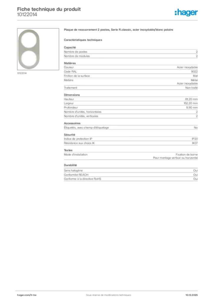 Image Hager Fiche technique du produit 10122014 | Hager Belgique
