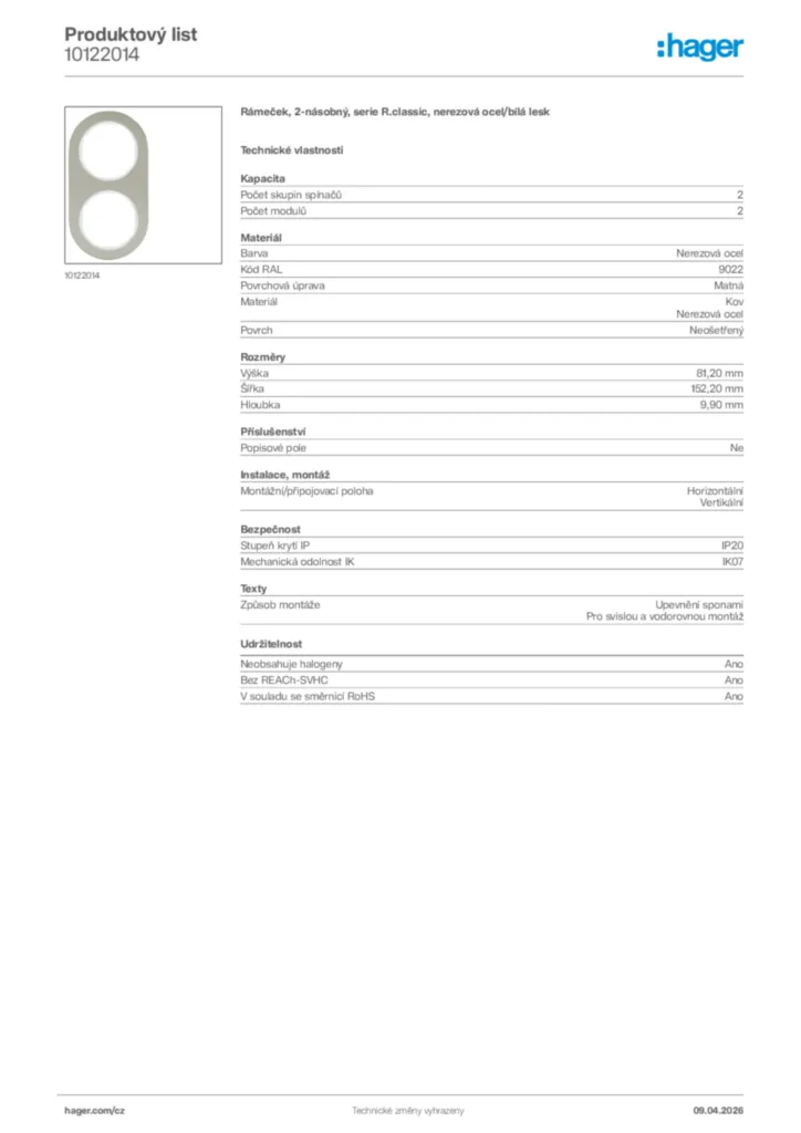 Obrázek Hager Product data sheet 10122014 | Hager