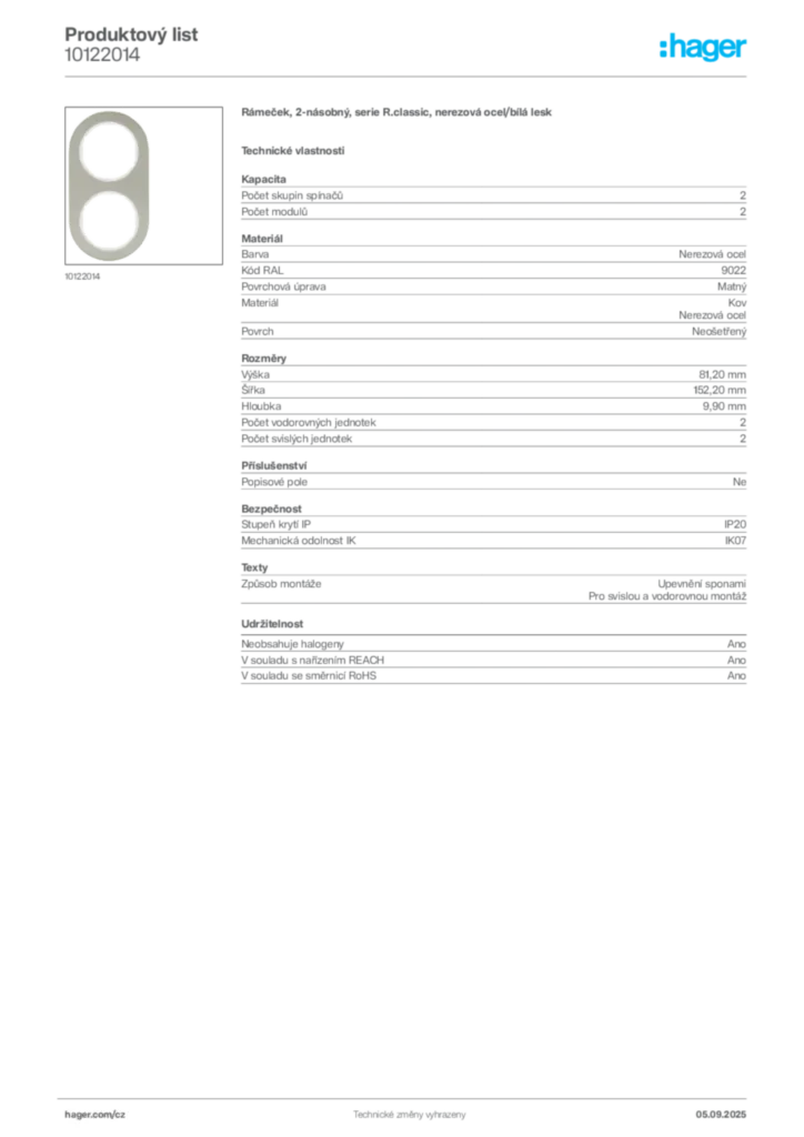 Obrázek Hager Produktový list 10122014 | Hager