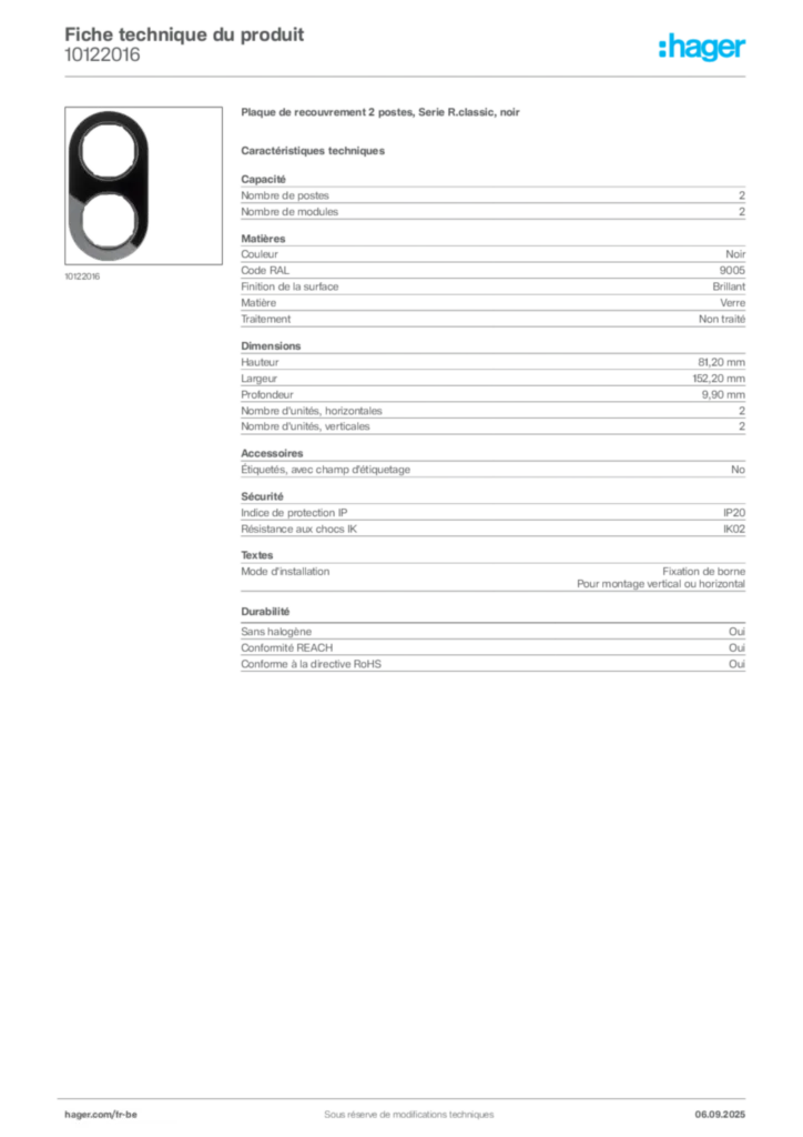 Image Hager Fiche technique du produit 10122016 | Hager Belgique