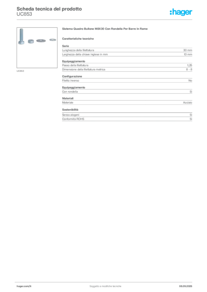Immagine Hager Scheda tecnica del prodotto UC853 | Hager Italia