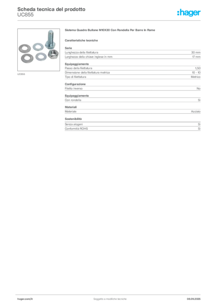 Immagine Hager Scheda tecnica del prodotto UC855 | Hager Italia