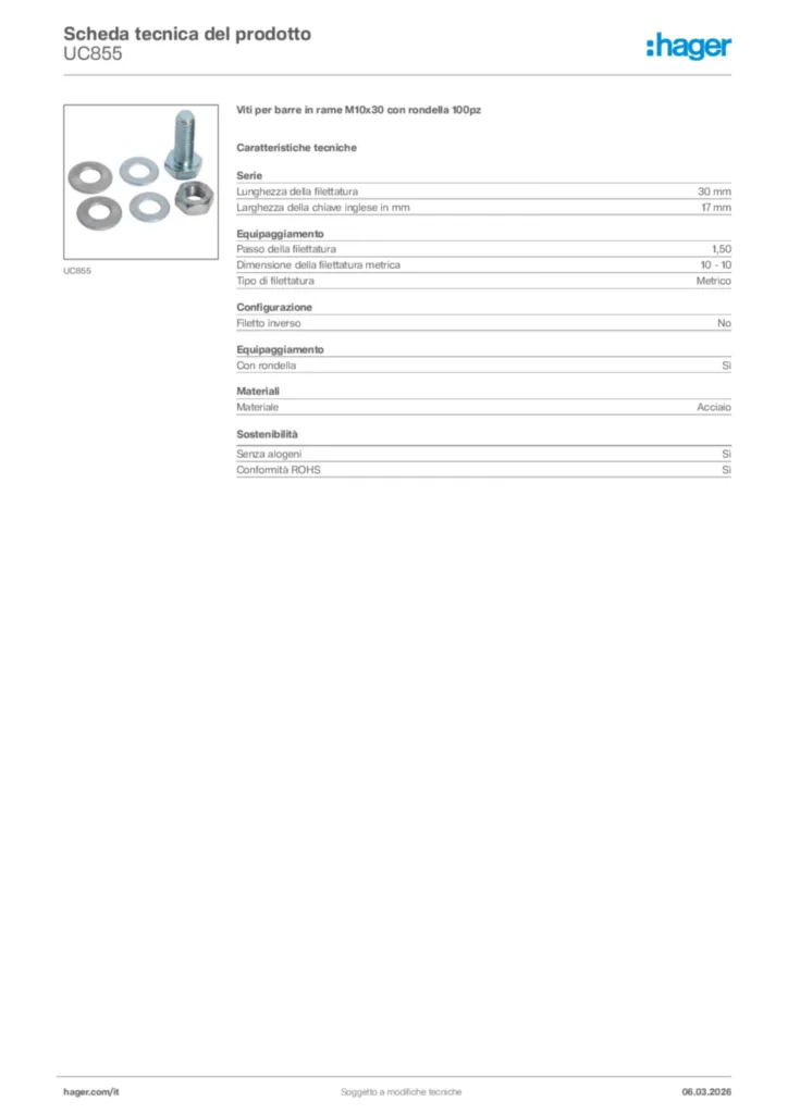 Immagine Hager Scheda tecnica del prodotto UC855 | Hager Italia