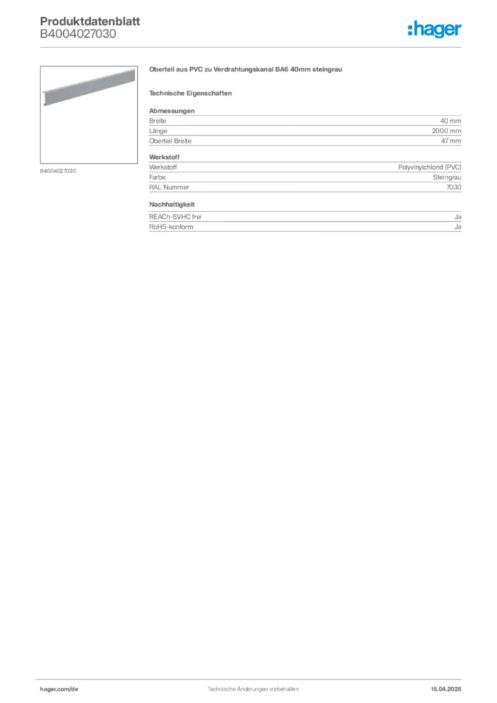 Bild Hager Produktdatenblatt B4004027030 | Hager Deutschland