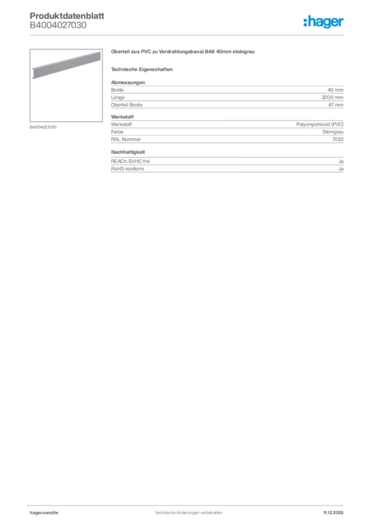 Bild Hager Produktdatenblatt B4004027030 | Hager Deutschland