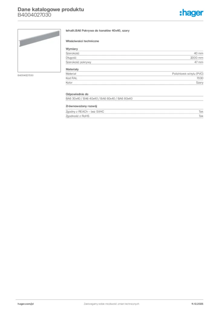 Zdjęcie Hager Dane katalogowe produktu B4004027030 | Hager Polska