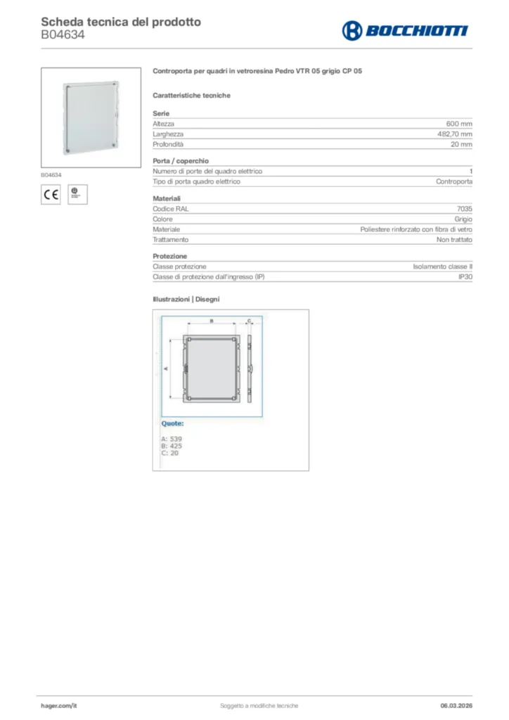 Immagine Bocchiotti Scheda tecnica del prodotto B04634 | Hager Italia