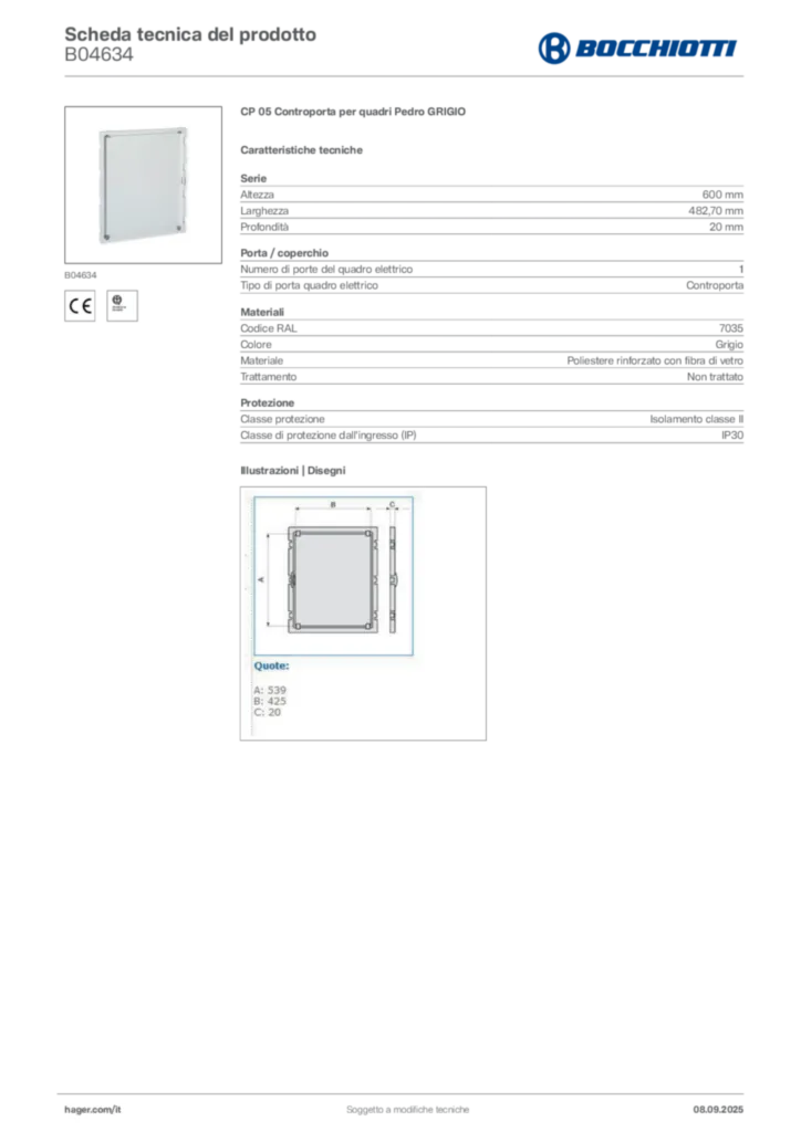 Immagine Bocchiotti Scheda tecnica del prodotto B04634 | Hager Italia