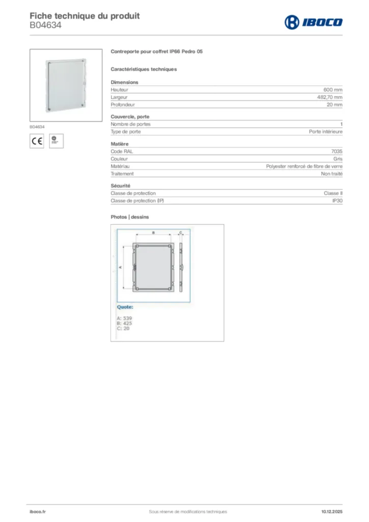 Image Iboco Fiche technique du produit B04634 | Hager France