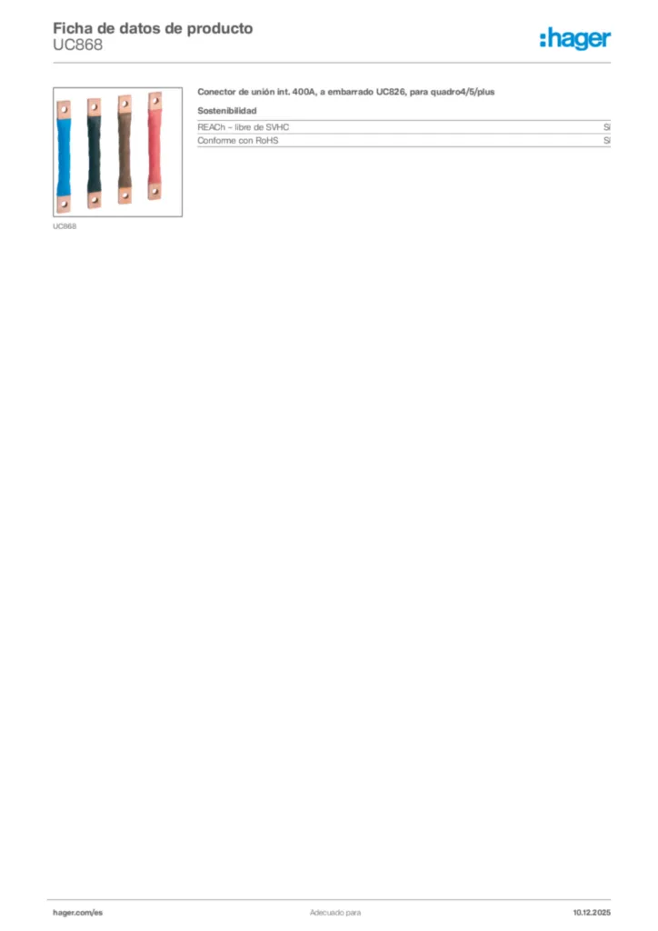 Imagen Hager Ficha de datos de producto UC868 | Hager España